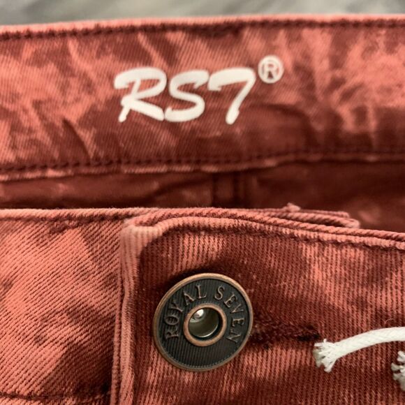 Royal 7even Mens Distressed Red Denim Jean Shorts 30 Acid Washed Bermuda NEW - Picture 2 of 5